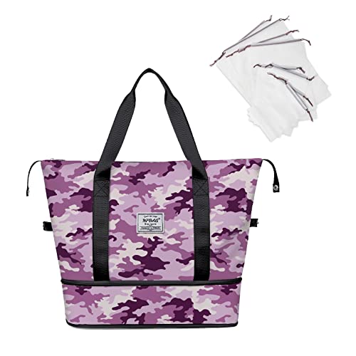 NPBAG Women Travel Duffel, Multi Functional Large Expandable Weekender Carry-on Tote, Gym Workout Overnight Bag, Mommy Hospital Bag for Labor and Delivery - color: Basic-Camo Pink, style: Basic Version