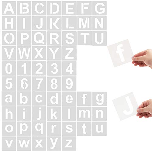 Eage Alphabet Letter Stencils, 62 Pcs Reusable Plastic Letter Number Templates, Art Craft Stencils for Wood, Wall, Fabric, Rock, Chalkboard, Signage, 1 Inch