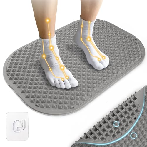 Silicone Foot Massage Mat with Dual-Side Usage, Extra-Large Reflexology Mat for Feet Relaxation, Portable Foot Acupressure Mat, Foldable Standing Desk Mat for Pain, Fatigue Relief(Gray-XL) - color: Gray, size: X-Large