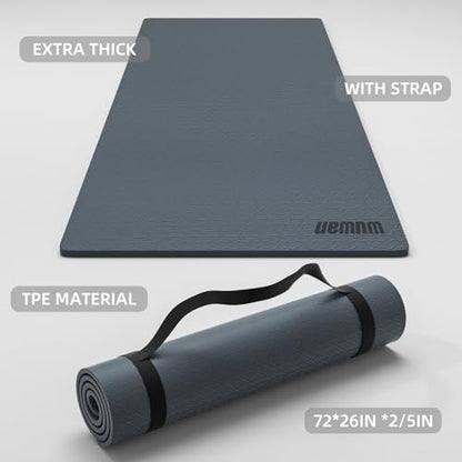 TPE Yoga Mat 72"x26"x0.4" Thick Non Slip Exercise Fitness Mat - color: Blue