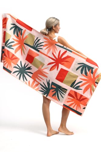 Eunzel 2 Pack Microfiber Beach Towel, Quick Dry Travel Towel Large Sand Free Towel for Beach, Camping, Swim Pool, Gym, Sports& Yoga 71"x32", Retro Tropics/Tropical Sunset - color: Retro Tropics& Tropical Sunset