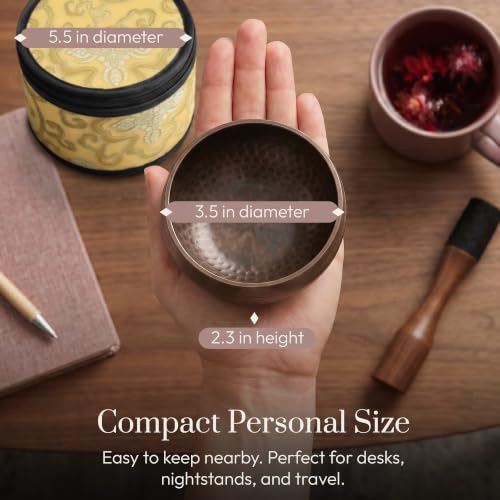 Silent Mind Tibetan Singing Bowl Set – Easy to Play & Beginner Friendly Meditation Bowl with Cushion, Mallet & Case | Stress Relief & Mindfulness | Gift-Ready - color: Brown Glossy, size: With Case