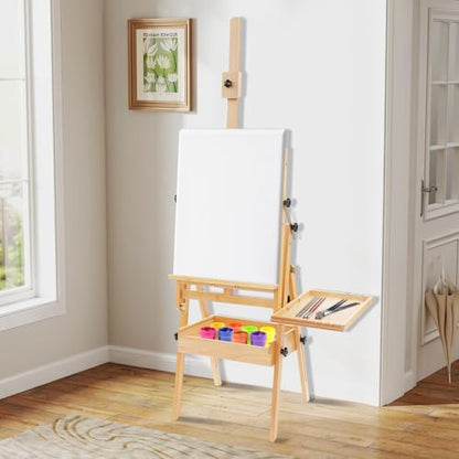 Wood Foldable Easel Stand, Large Wood H-Frame Easel with Storage Drawer & Tray, Adjustable Artist Easel Stand for Painting, Display, Activities, Students, Holds Canvas Art Up to 36"
