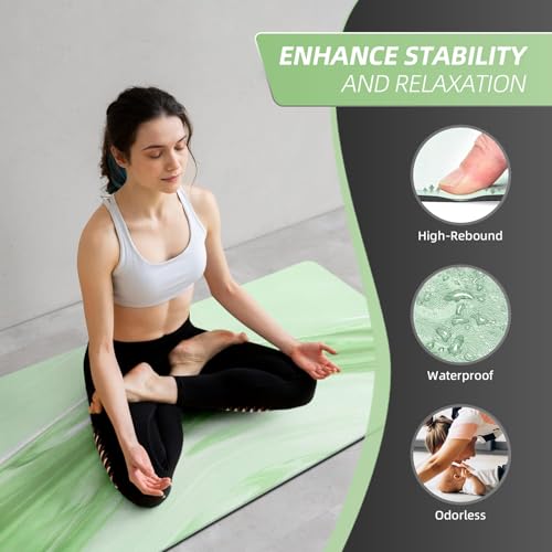 Natural Rubber Yoga Mat, Matte PU Material Extra Thick Yoga Mat Non Slip, Eco Friendly Fitness Exercise Mat for Women Men Kids, Workout, Yoga, Pilates and Floor Exercise - color: Green