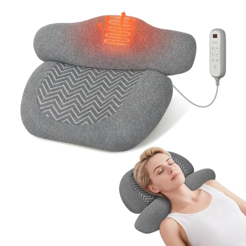 Snailax Neck Traction Pillow with Heat & Air Compression, Cordless Design | 3 Air Compression Modes, Adjustable Height Lock, Digital Remote And 3 Heat Levels For Customized Neck Stretching Comfort - color: Grey