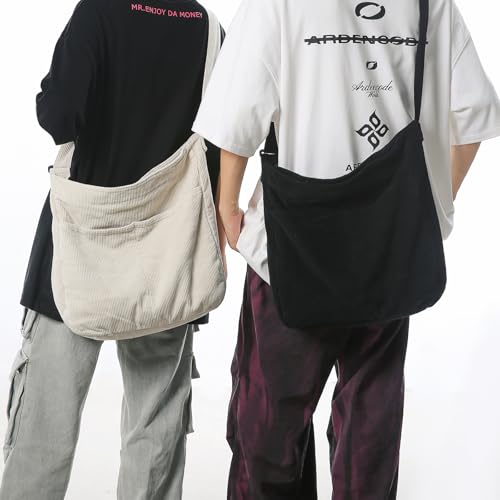 Canvas Tote Bag Casual Hobo Crossbody Shoulder Bag for Women and Men Large Purse Messenger Bag Travel Work - color: 2-black