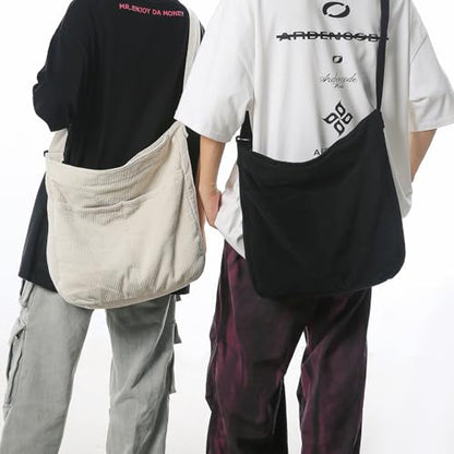 Canvas Tote Bag Casual Hobo Crossbody Shoulder Bag for Women and Men Large Purse Messenger Bag Travel Work - color: 2-black