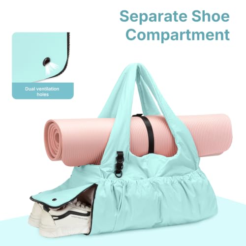Yoga Mat Bag Yoga Bag for Women with Mat Holder Large Sport Gym Bag with Adjustable Yoga Mat Strap Shoes Compartment - color: Cyan