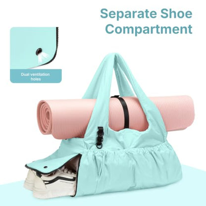 Yoga Mat Bag Yoga Bag for Women with Mat Holder Large Sport Gym Bag with Adjustable Yoga Mat Strap Shoes Compartment - color: Cyan