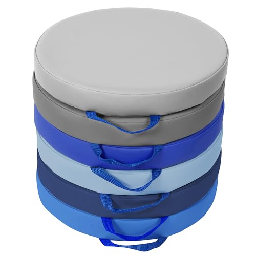 Factory Direct Partners SoftScape 15 inch Round Classroom Floor Cushions with Handles Flexible Seating for Daycare, Preschool, Playroom 2 inch Thick Deluxe Foam (6-Piece) - Navy/Powder Blue - color: Navy/Powder Blue, size: Round