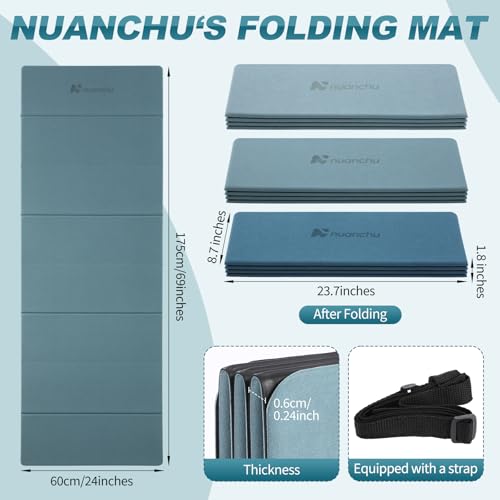 Nuanchu 3 Pack Foldable Yoga Mat for Travel Non-slip Pilates Mats 69" x 24" x 0.24" 6mm Thick with Carry Strap Poe Accordion-fold Design Lightweight Workout Mats for Exercise Home Travel - color: Blue