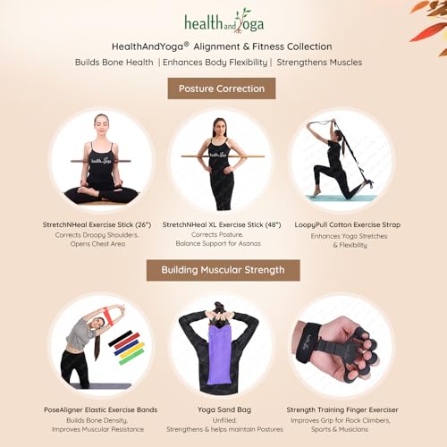 HealthAndYoga™ StretchNHeal Collapsible Multi-Use Wooden Yoga Stick - Regular and XL - Portable Posture Corrector Pole, Stretch Mobility Stick, Physical Workout Exercise Dowel - size: Regular - 26" with Sleeve
