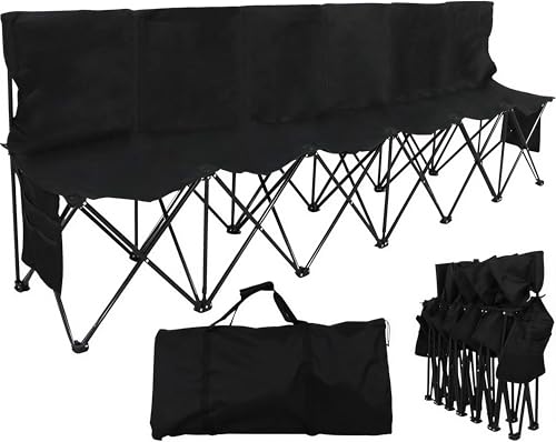 Yaheetech 6-seat/8-seat Portable Folding Sideline Bench with Back Rest and Carrying Bag for Team sports,Soccer,Camping,Parties,Outdoor Activities - color: Black