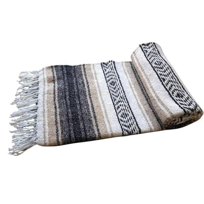Open Road Goods Tan/Beige Mexican Blanket - Authentic Serape Falsa Blanket - Handmade (Acrylic Blend, XL) - color: Beige/Tan