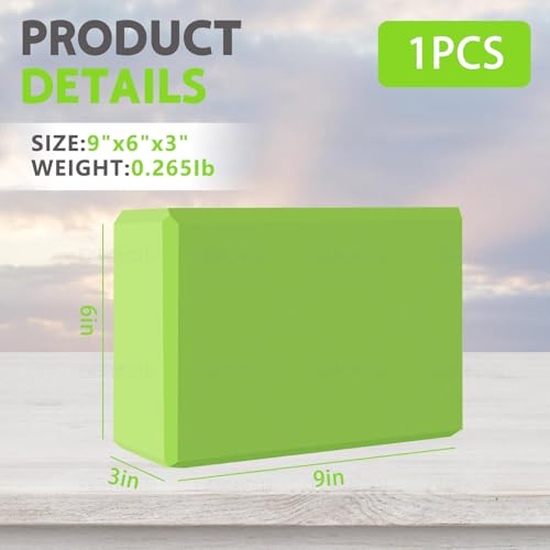 Yoga Block - Unsupported Latex Eva foam - Soft non slip surface with bevel for yoga, pilates, meditation - Yoga accessories for stability, balance and deep stretching - color: Grass green