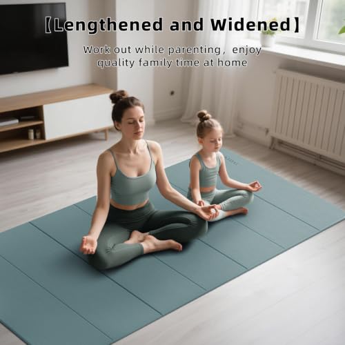 PAIDU Foldable Yoga Mat 10MM Thick 75‘’x40‘“ Quick Fold Easy Storage - color: Deep green+Black