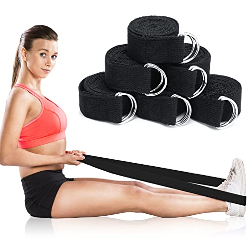 6 Pcs Yoga Straps for Stretching 8 Ft, Safe D Ring Buckle - color: Black