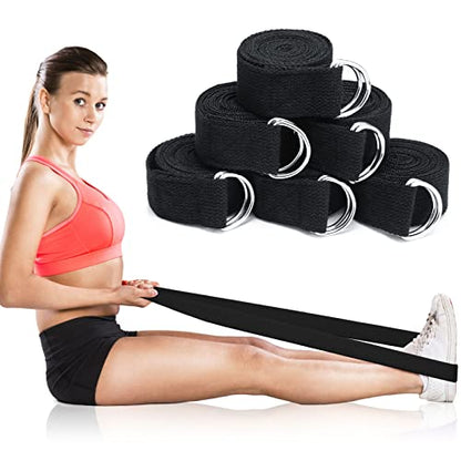 6 Pcs Yoga Straps for Stretching 8 Ft, Safe D Ring Buckle - color: Black
