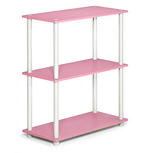 Furinno TURN-N-TUBE Storage Shelves, 3-Tier Book Shelf, Corner Shelf, Toolless Open Shelves, for Organization and Storage, Living Room, Garage, Home Office, Pink - color: Pink/White, size: 3-Tier Round Tube