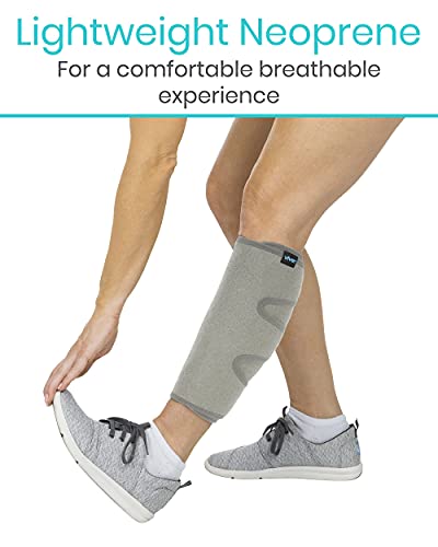 Vive Calf Brace - Adjustable Shin Splint Support - Lower Leg Compression Wrap Increases Circulation, Reduces Muscle Swelling - Calf Sleeve for Men and Women - Pain Relief (Gray) - color: Gray