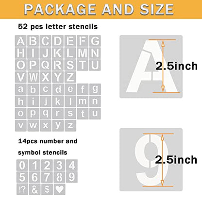 YEAJON 2.5 Inch Letter Stencils Symbol Numbers Craft Stencils, 66 Pcs Reusable Plastic Alphabet Templates for Painting on Wood, Wall, Fabric, Rock, Glass, Signage - size: 2.5 Inch