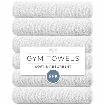 S&T INC. Microfiber Gym Towels, 6 Pack, 16" x 27" | Absorbent and Lightweight, Quick-Dry, Compact for Gym Bag, Yoga and Travel, Machine Washable - color: White