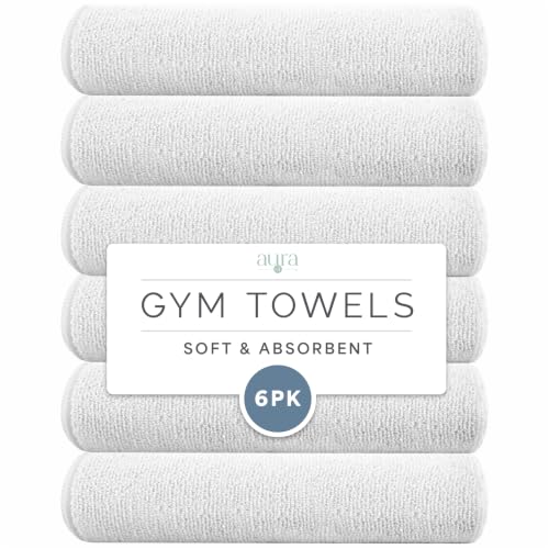 S&T INC. Microfiber Gym Towels, 6 Pack, 16" x 27" | Absorbent and Lightweight, Quick-Dry, Compact for Gym Bag, Yoga and Travel, Machine Washable - color: White