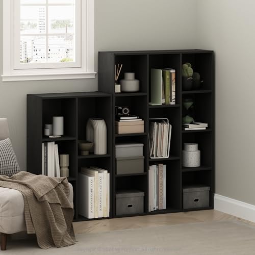 Furinno LUDER Book Shelf, 5-Cube Bookshelf, Reversible Bookcase, 9.4 x 19.5 x 31.5, Easy Assembly, for Living Room, Bedroom, Home Office, Blackwood - color: Blackwood, size: 5-Cube