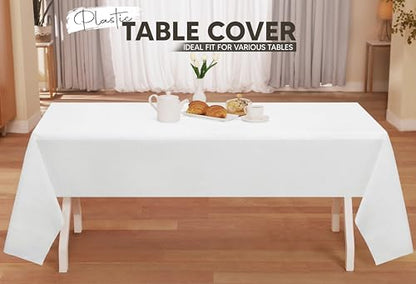 Utopia Kitchen Plastic Table Cloth Disposable [White, 12 Pack] | 54x108 Inch Rectangle Tablecloth Waterproof Stain Resistant Party Table Cover - color: White, size: 54X108 Inch - 12PC
