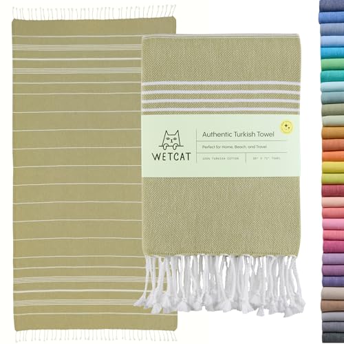 WETCAT Turkish Beach Towel Oversized (38"x71") 100% Turkish Cotton, Made in Turkey - Sand Free, Extra Large, Ultra Soft, Quick Drying, Compact & Lightweight for Travel - Sage Green - color: Sage Green, size: Beach Towel (38" x 71")