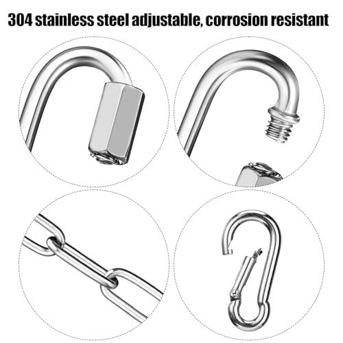 Moxweyeni 8 Pcs 20 Inch 304 Stainless Steel Coil Chain with Spring Snap Link Connector for Flower Pot Hanging Roadblock Link Anchor Pet Dog Gym Boxing Outdoor Indoor Swing Chair Hammock Transport