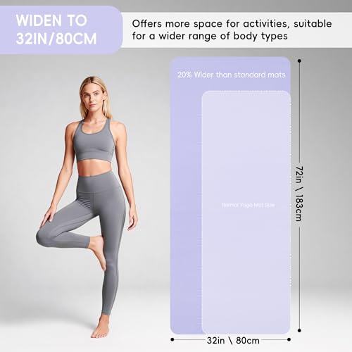 Extra Wide Yoga Mat 72" x 32", 6mm Non Slip TPE Exercise Mat with Carrying Strap, Large Workout Mat for Yoga, Pilates, Stretching, HIIT & Home Gym - color: Elegant Purple