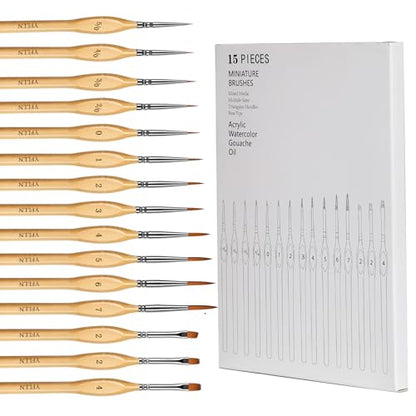 Miniature Paint Brushes, 15PCS Model Brushes Detail Paint Brush Set, Fine Detailing for Watercolor, Oil, Face, Acrylic, Nail, Line Drawing, Scale Model Painting - size: 15PCS