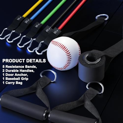 WHATAFIT Resistance Bands with Handles, 5-Level Exercise Bands for Workout - color: 10-150LB colorful with baseball