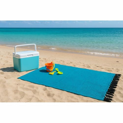 Open Road Goods Solid Color Mexican Yoga Blanket – Large Handwoven Throw for Yoga, Beach, Camping or Home – Soft and Durable Cotton Blend - color: Blue Blanket