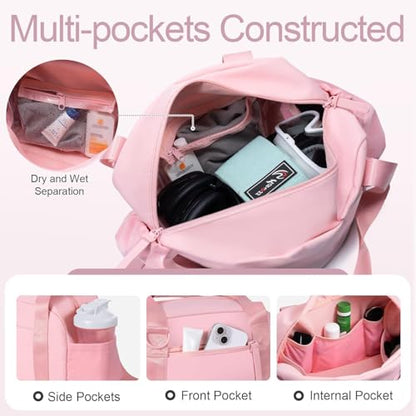 Mini Gym Bag for Women Girls Small Gym Tote Bag with Wet Compartment Waterproof Travel Duffle Bag Cute Workout Sport Bag - color: Pink-14in