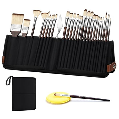 26pcs Paint Brush Set, Professional Paintbrushes with Palette Knife & Self-Standing Case, Nylon Paint Brushes for Acrylic Paint, Oil, Watercolor, Art Supplies for Artists Beginners