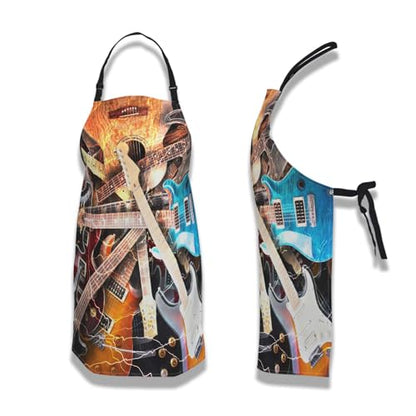 Funny Aprons for Adults Women Guitar Surrounded with the Lightnings Women Apron for Kitchen Cooking Restaurant BBQ Painting Crafting Gardening 27” (W) x 31” (H), Waterproof Apron - color: Guitar