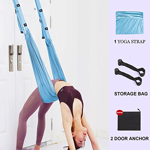 Tchrules Leg Stretcher Strap, Backbend Training Belt with Door Anchor, Flexibility Trainer Stretching Equipment Assist Stretch Strap for Fitness Gymnastics Dance Aerial Yoga Ballet - color: Light Blue