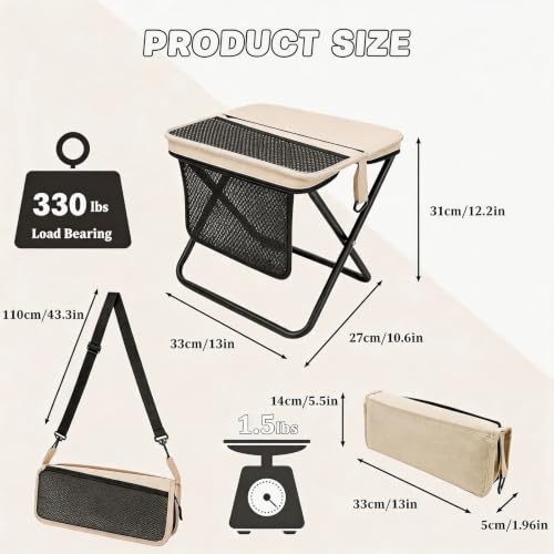 2-Pack Portable Collapsible Stool,Foldable Camping Stools for Adults, Heavy Duty Folding Backpack Stool with 13x10.6x12.2 Inch, Compact Seat for Fishing Hiking Picnic