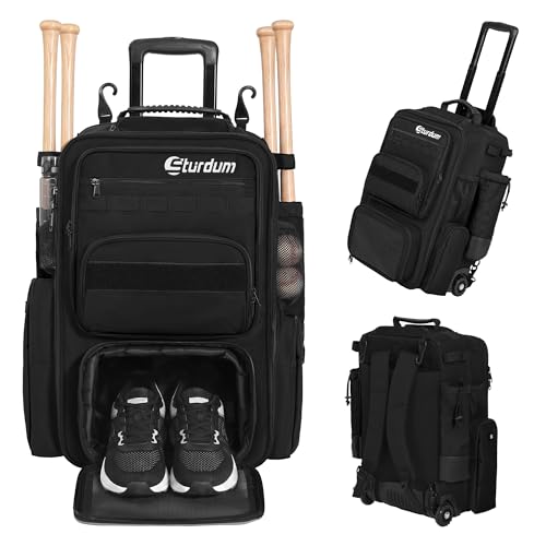 Rolling Baseball Bag with Wheels, 70L Baseball Backpack - color: Black