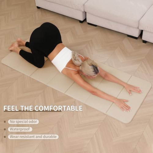 PAIDU Foldable Yoga Mat 10mm Thick, 75"x26" Non-Slip Fitness Exercise Mat - color: Beige