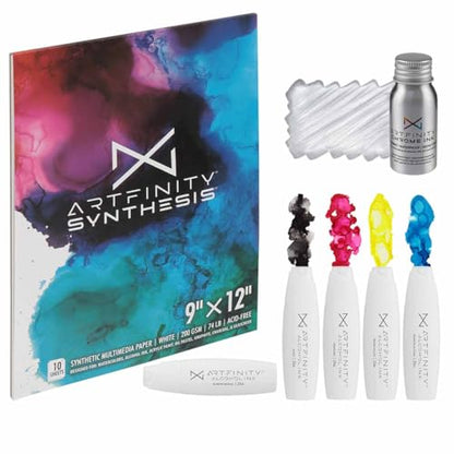 Artfinity Alcohol Ink - CMYK Set, 7 Pieces | 10 Sheets 9x12 Multimedia Paper | Fast-Drying, Permanent, Transparent Alcohol Inks for Gloss Paper, Glass, Metal | 25 ml Bottles - color: Cmyk, size: 5.2 fl oz