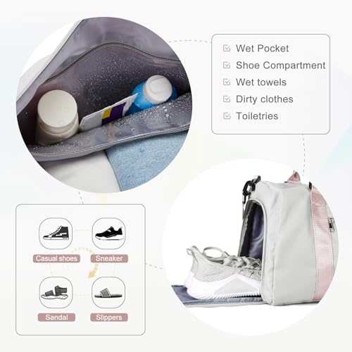 Gym Bag for Women Men with Shoes Compartment,Sports Duffle Bag Personal item travel Duffel Bags Tote Bag Small Carry on Weekender Overnight Bag Workout Dance Bag Hospital Holdalls Grey Pink - color: A11-Grey Pink