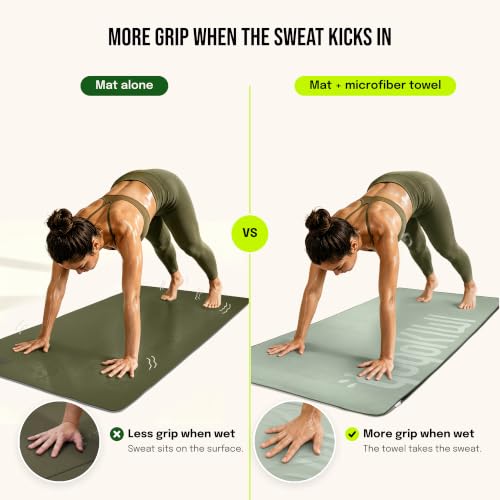 Gogokiwi Yoga Mat and Towel Set with Strap, 72 x 36 in, Non Slip Pilates - color: Sage