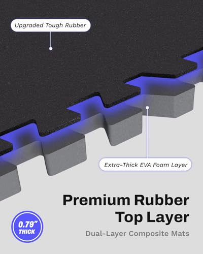 AIRHOP 0.79" Thick Gym Flooring for Home Gym, 24 Sq Ft Rubber Top Gym Mat - color: Black/No Dots, size: 24 Sq Ft (6 Tiles)