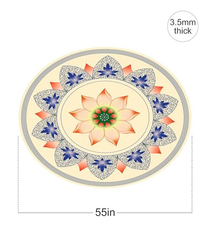 nuveti Large Meditation Mat Non Slip Round Yoga Mat Natural Rubber with Sueded Surface Exercise Mat Perfect for Meditating, Stretching, Yoga（140CM X 3.5MM Thick) - color: Flower-Qing