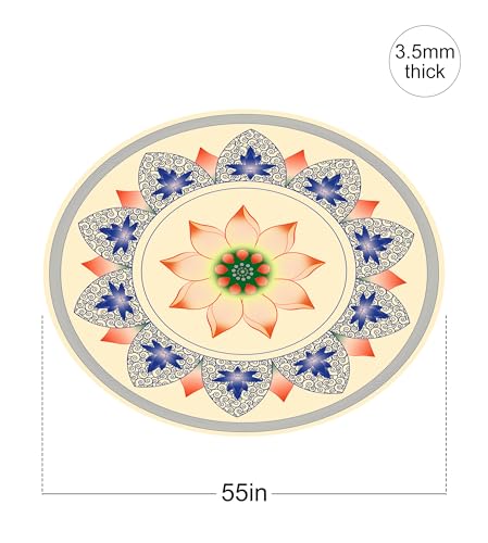 nuveti Large Meditation Mat Non Slip Round Yoga Mat Natural Rubber with Sueded Surface Exercise Mat Perfect for Meditating, Stretching, Yoga（140CM X 3.5MM Thick) - color: Flower-Qing