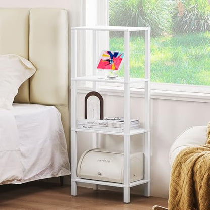 YUFAM 4 Tier Small Bookshelf, Narrow Tall Shelf, Wooden Book Shelf, White - color: White, size: 4-Tier