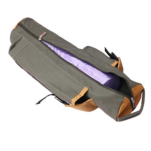 KD Yoga Mat Bag, Extra Large Cotton Canvas Tote, Adjustable Strap - M Green